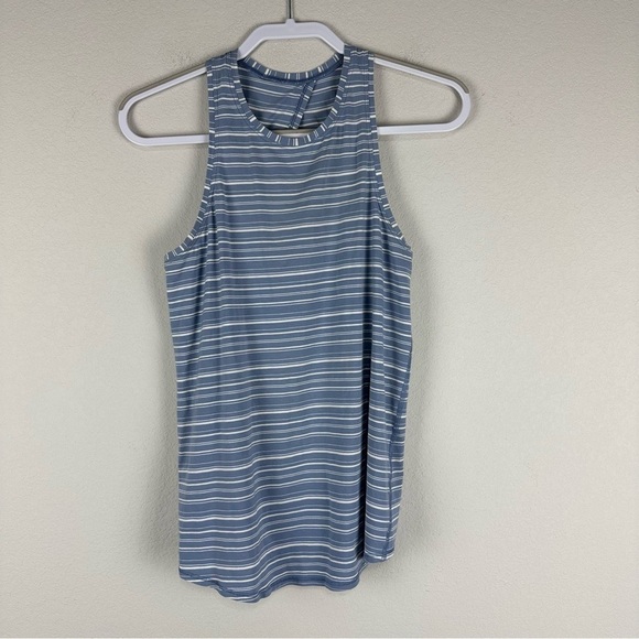 Lululemon Cut Back Stripe Tempest Blue White All Tied Up Athletic Tank Top 6 - Picture 1 of 4